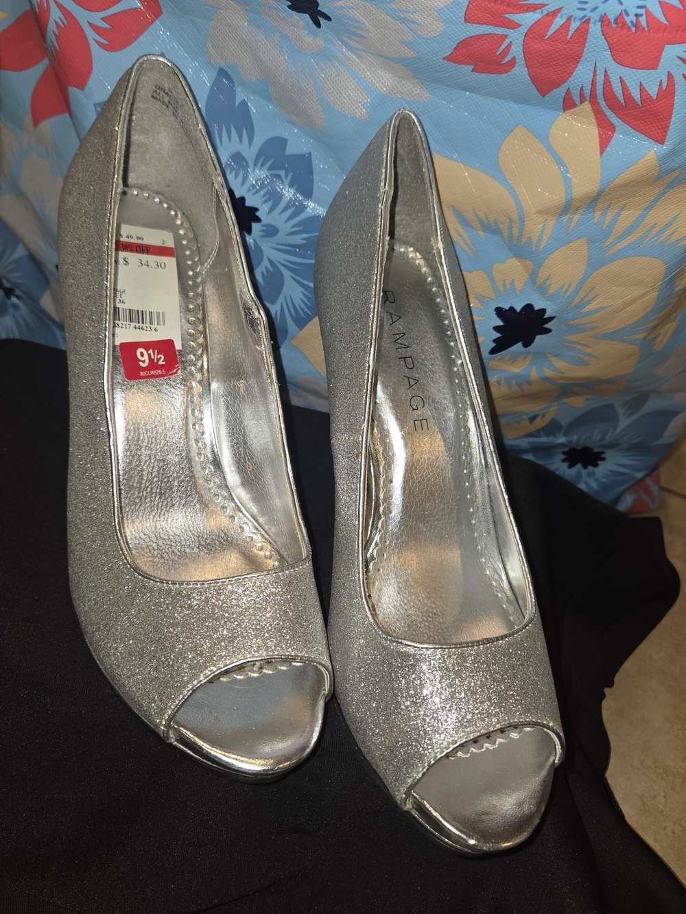 Rampage Silver Glitter Peep-Toe Pumps - Women's